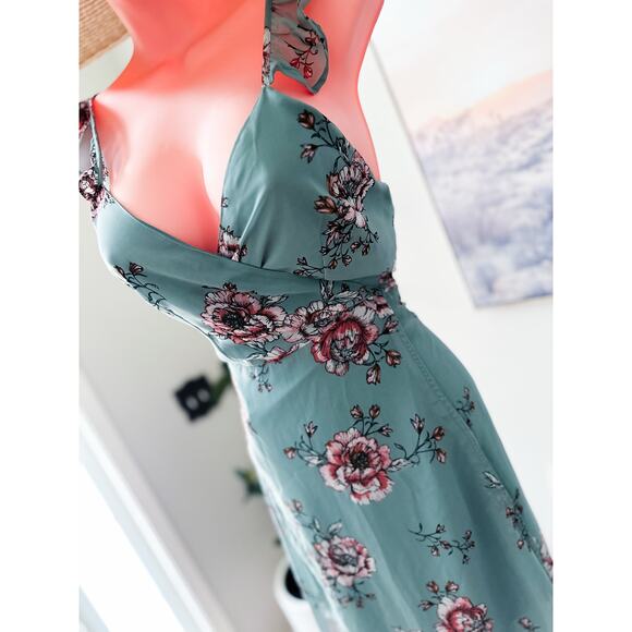 Watercolor Daydream blooming floral sheer floaty layered flutter wrap maxi dress - Picture 1 of 4